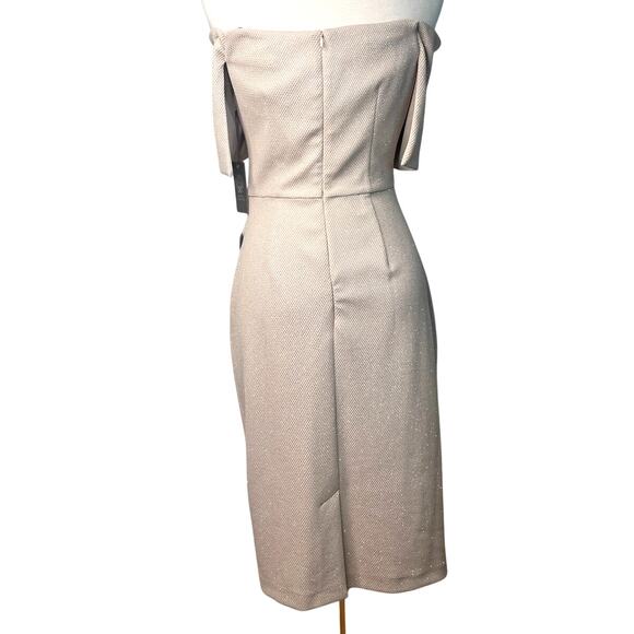 Vince Camuto Champagne Shimmer Off The Shoulder Sheath Dress Size 8 NWT - Picture 3 of 10
